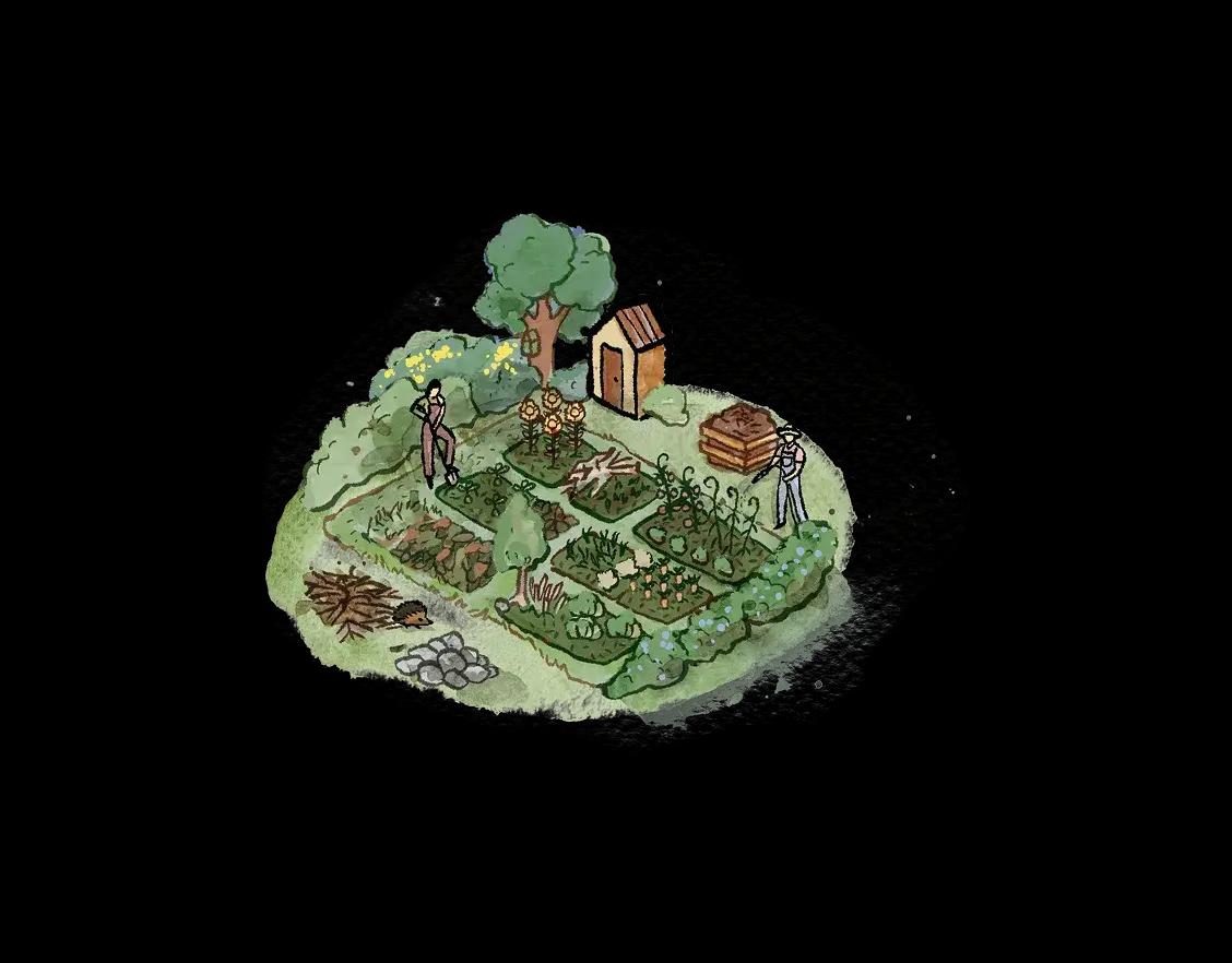 Illustration jardin familial