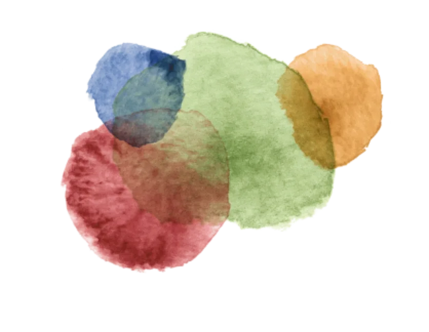 Illustration aquarelle abstraite avec des cercles verts, bleus, rouges et orange qui se chevauchent