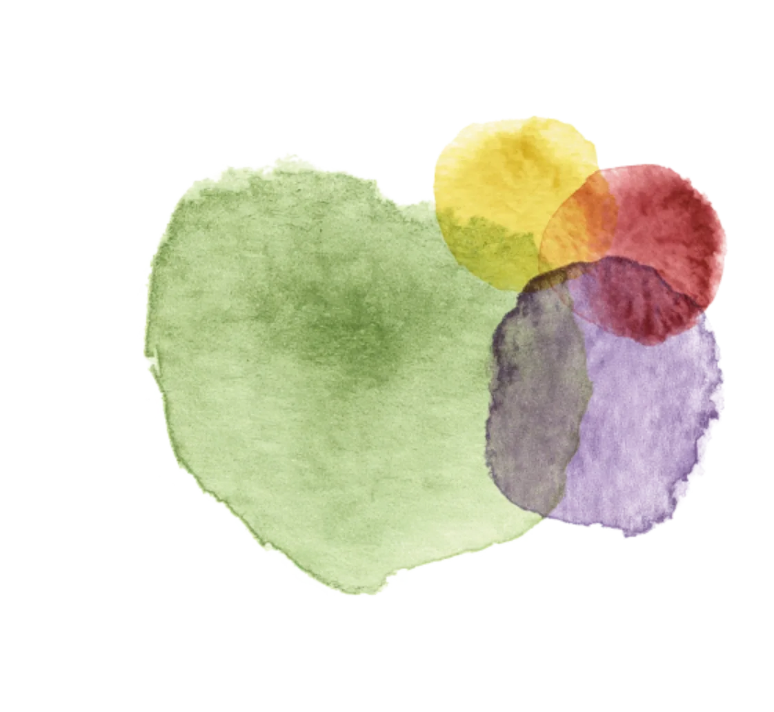 Illustration aquarelle abstraite avec des cercles verts, violets, rouges et jaunes qui se chevauchent