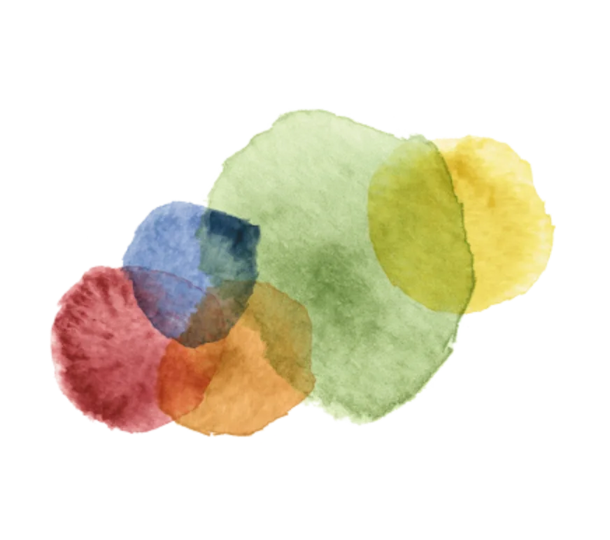 Illustration aquarelle abstraite avec des cercles verts, bleus, rouges, jaunes et orange qui se chevauchent