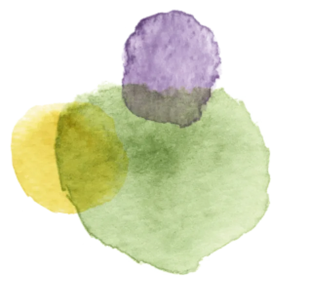 Illustration aquarelle abstraite avec des cercles verts, violets et jaunes qui se chevauchent