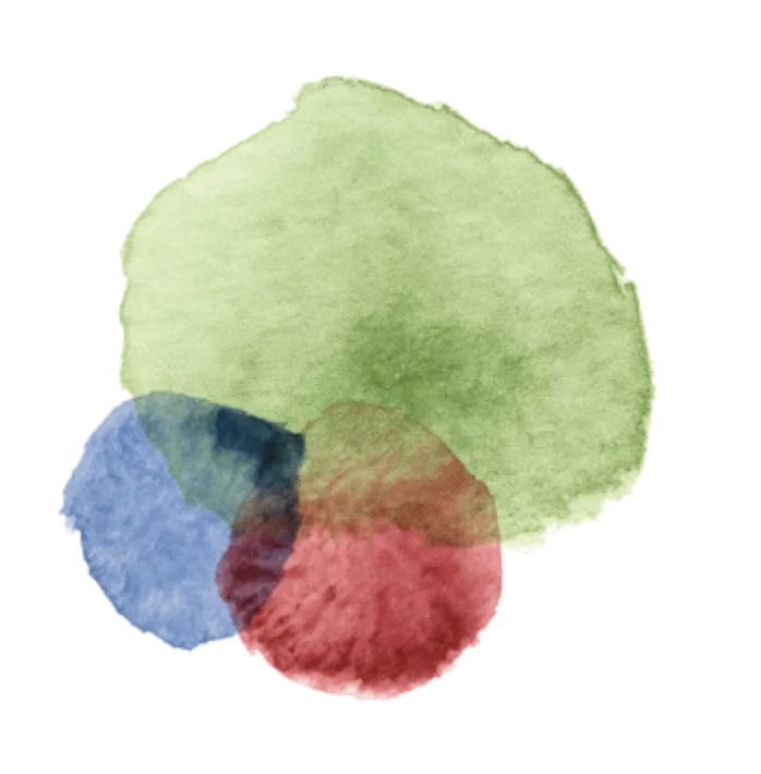Illustration aquarelle abstraite avec des cercles verts, bleus et rouges qui se chevauchent