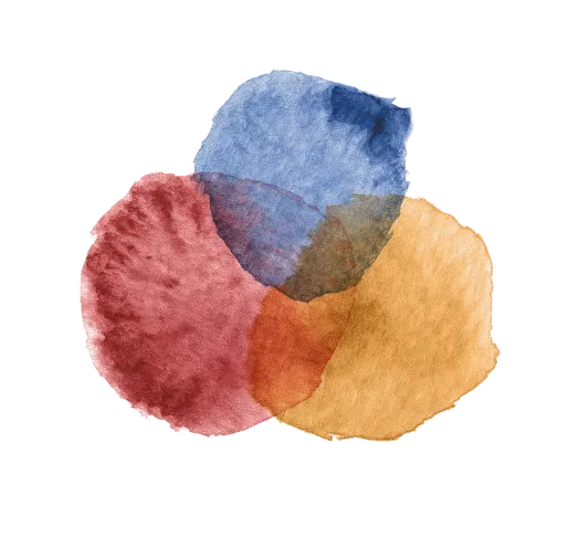 Illustration aquarelle abstraite avec des cercles bleus, rouges et orange qui se chevauchent